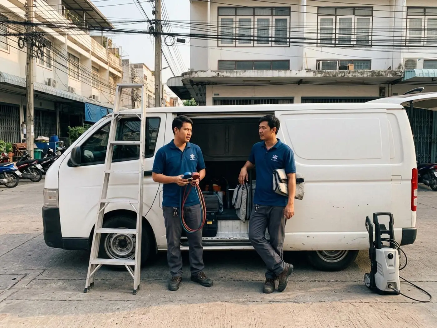 CoolRova technicians with the service van in Bangkok
